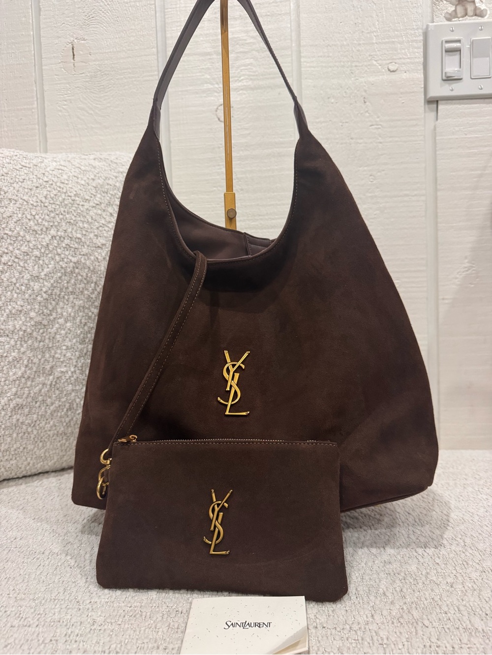 Saint Laurent Brown Suede Tote with Gold Hardware Interior - Picture 3 of 8
